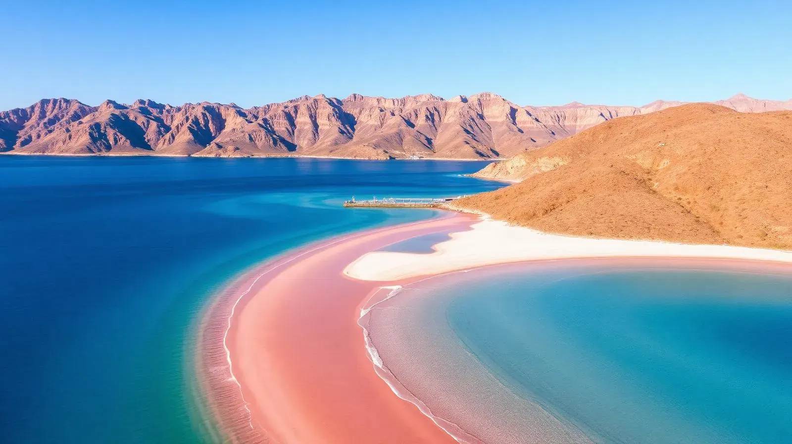 Rosa Sandstrand und türkise Lagune auf Kreta