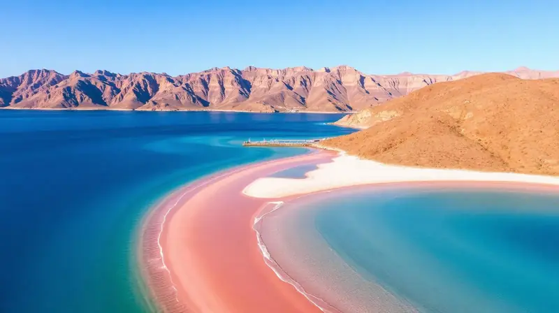 Rosa Sandstrand und türkise Lagune auf Kreta