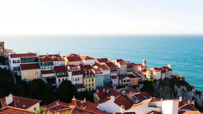 Portugiesisches Küstenviertel mit bunten Häusern am Atlantik